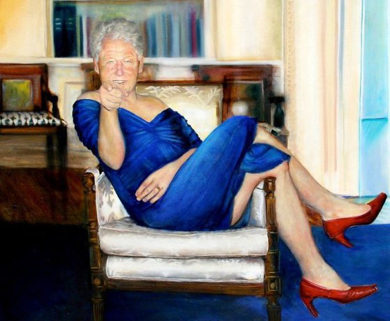 Bill Clinton, îmbrăcat în rochie într-un tablou bizar